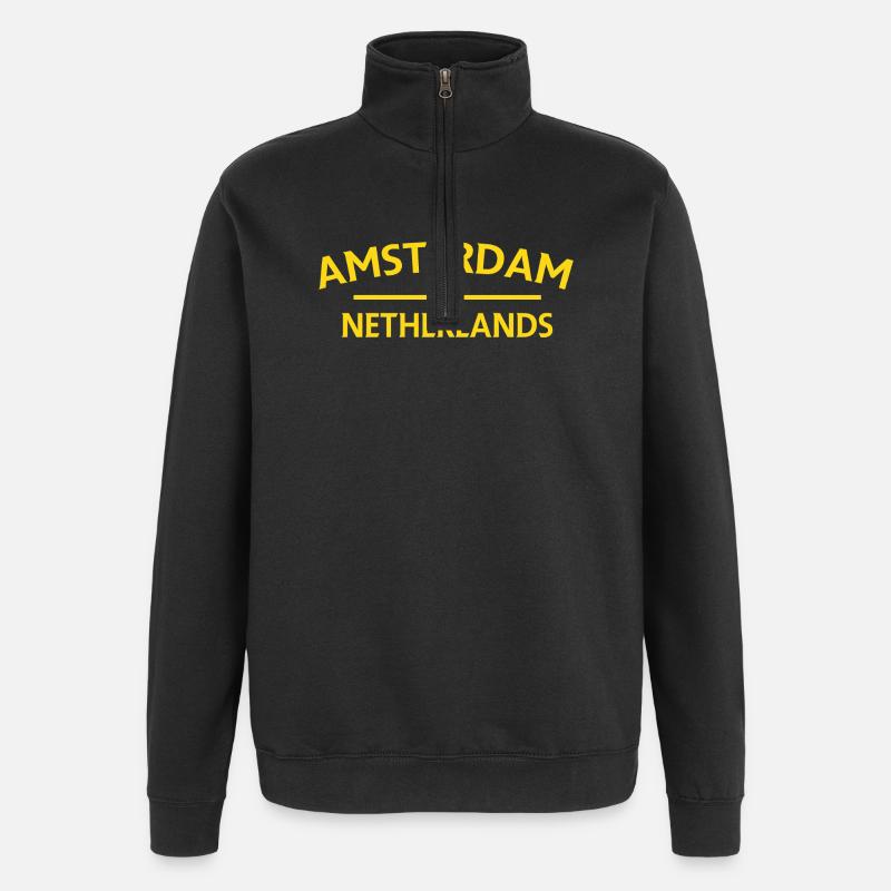 Amsterdam – Netherlands Textdesign - Quarter-Zip Sweatshirt - black