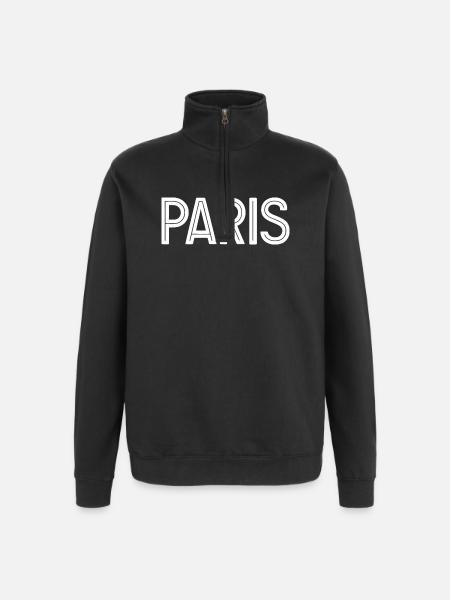 Paris White Geometric Typography - Quarter-Zip Sweatshirt - black