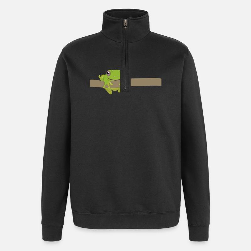 Grenouille verte sur une branche - Sweat à zip 1/4 - noir