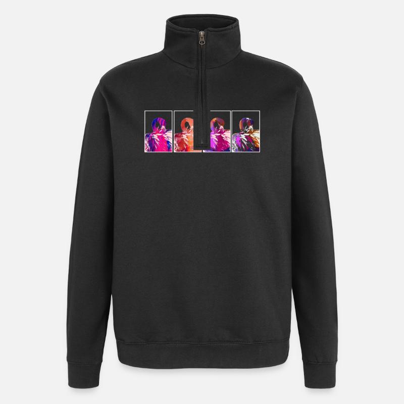 Flamants roses - Sweat à zip 1/4 - noir