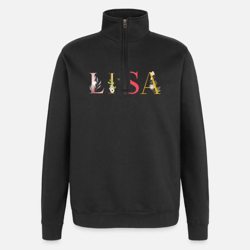 LISA Name mit Blumen geschmückt - Quarter-Zip-Sweatshirt - Schwarz