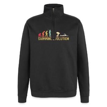 Schwimmen Evolution Fortschritt Illustration - Quarter-Zip-Sweatshirt - Schwarz - Vorne - AI Model Female 172 light (172cm) & AI Model Male 178 dark (178cm)
