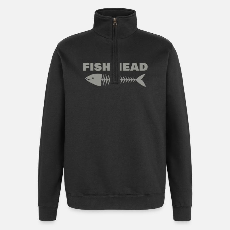 tête de poisson - Sweat à zip 1/4 - noir