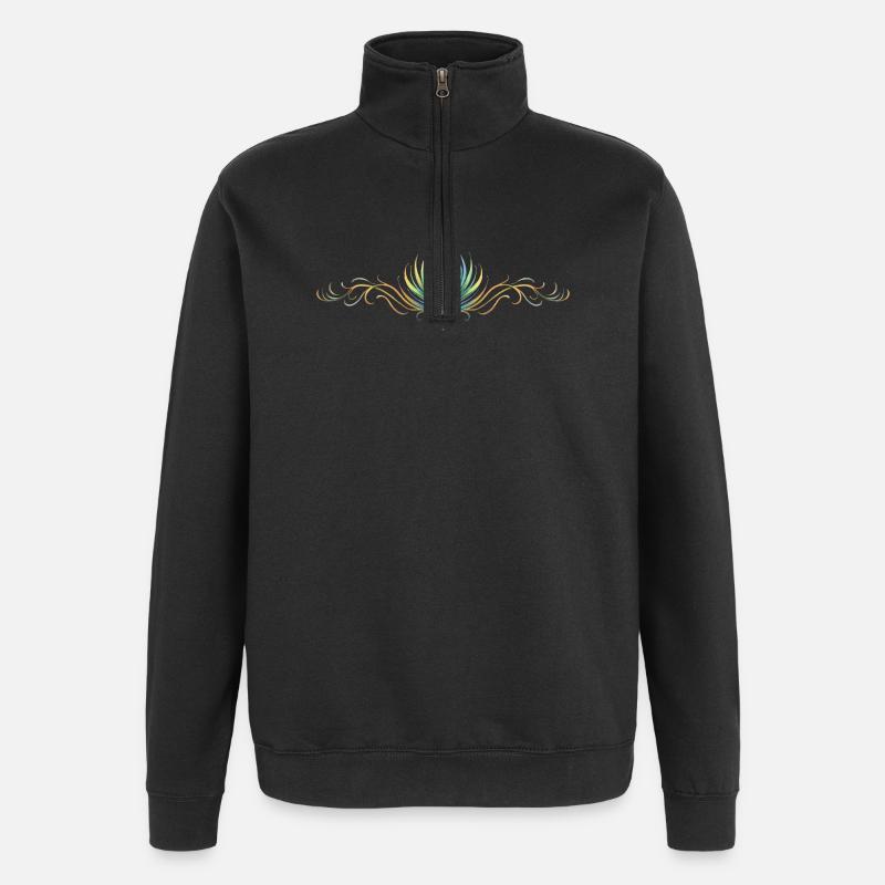 Påfuglefjeornament Boho Symmetrisk - Sweatshirt med 1/4 lynlås - sort