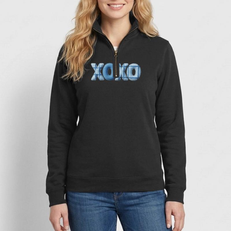 XOXO Patchwork Look mit Stoff Optik Quarter-Zip-Sweatshirt