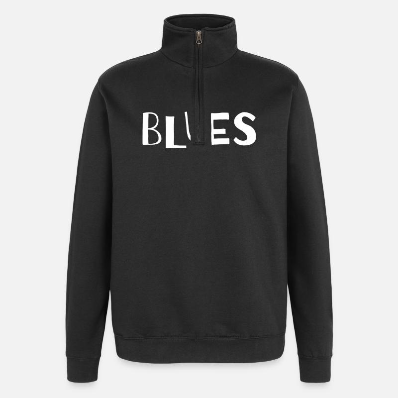 Distressed Blues Typografie - Quarter-Zip-Sweatshirt - Schwarz
