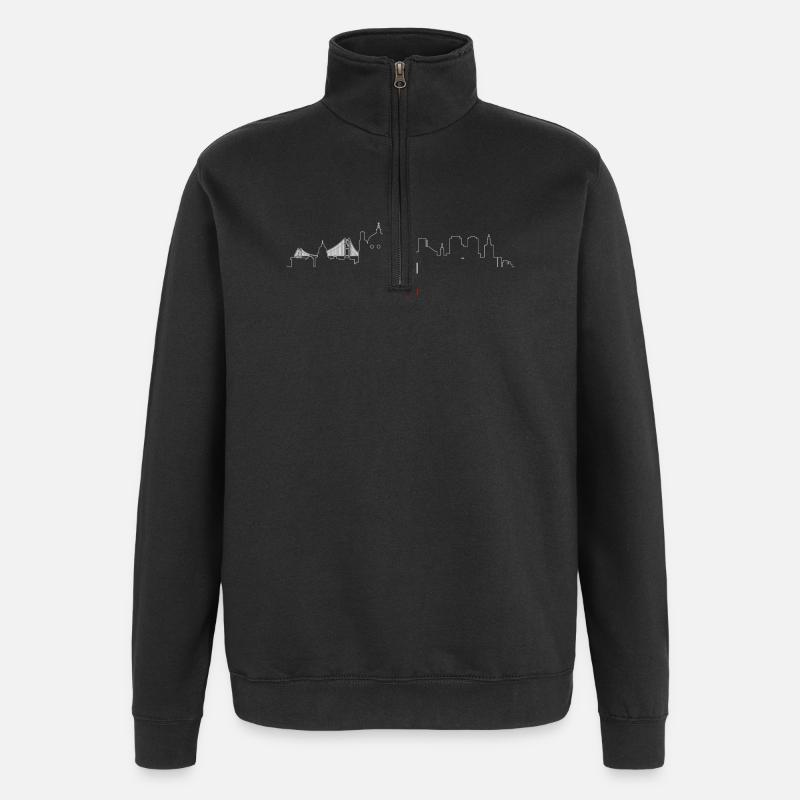 Lisbon Skyline with Flag - Quarter-Zip Sweatshirt - black
