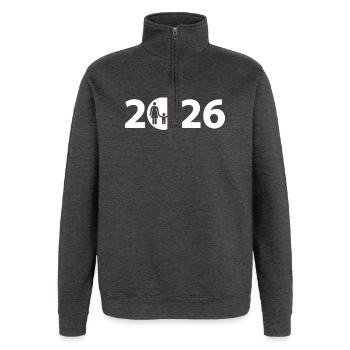 Famille 2026, Célébration familiale 2026, Naissance 2026 - Sweat à zip 1/4 - charbon - Devant - AI Model Female 172 light (172cm) & AI Model Male 178 dark (178cm)