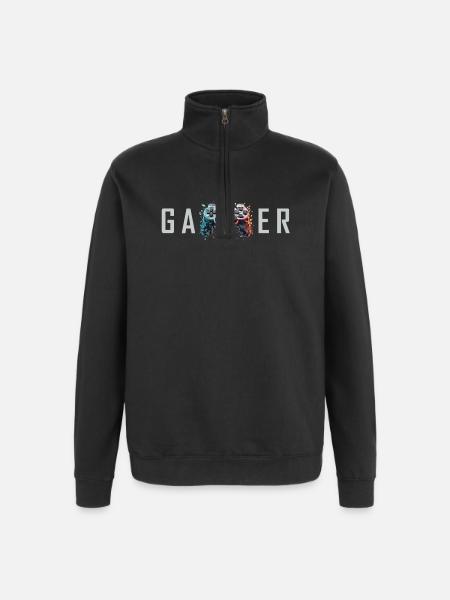 Gamer Schriftzug 3D Controller Nerd Geschenk - Quarter-Zip-Sweatshirt - Schwarz