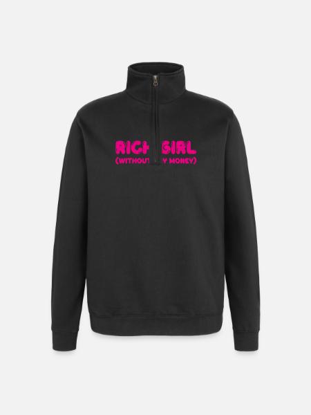 Femme riche – sans argent - Sweat à zip 1/4 - noir