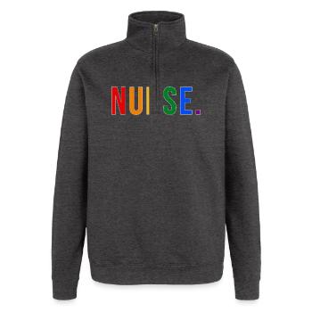 NURSE Rainbow Typography LGBTQ Pride Design - Quarter-Zip-Sweatshirt - Anthrazit - Vorne - AI Model Female 172 light (172cm) & AI Model Male 178 dark (178cm)