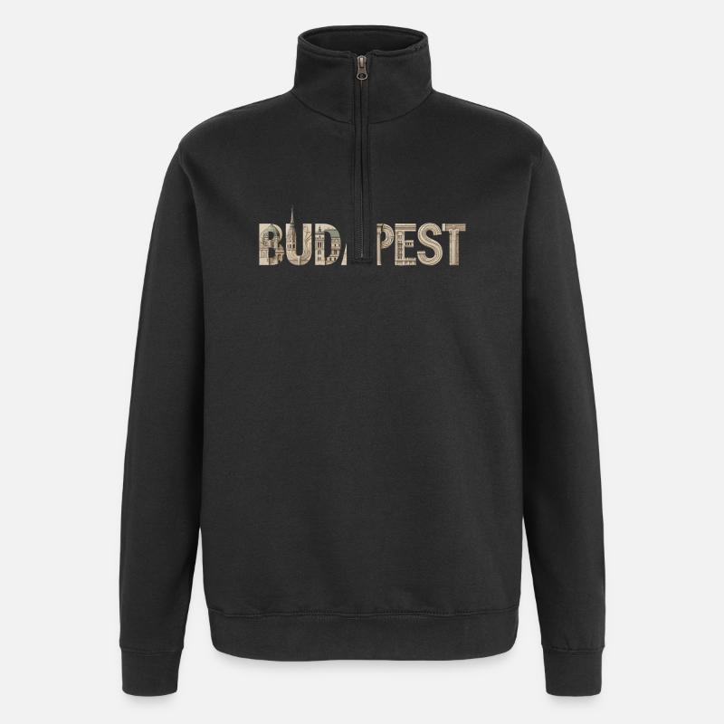 BUDAPEST – Conception typographique architecturale - Sweat à zip 1/4 - noir