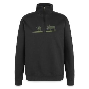 Brouillard d’orignal ou de cerf - Sweat à zip 1/4 - noir - Devant - AI Model Female 172 light (172cm) & AI Model Male 178 dark (178cm)