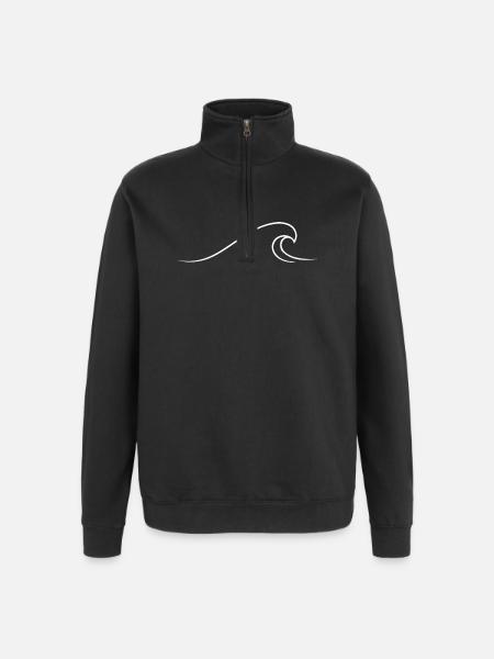 Wavy Line Minimalist Wave - Quarter-Zip Sweatshirt - black