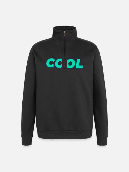 Cool retro cyan lettering - Quarter-Zip Sweatshirt - black