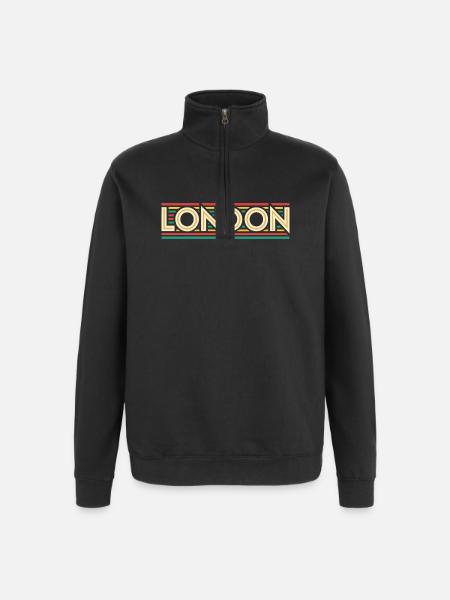 LONDON Retro-Neon auf farbigen Streifen - Quarter-Zip-Sweatshirt - Schwarz