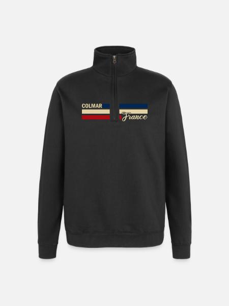 France - Colmar - France - Drapeau - Rayures - Sweat à zip 1/4 - noir