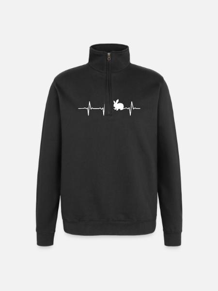 Herzschlag Hase Illustration - Quarter-Zip-Sweatshirt - Schwarz
