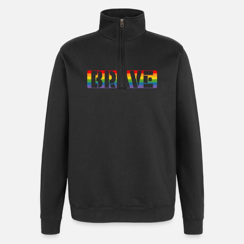 LGBT pride Rainbow Tshirt brave - Quarter-Zip Sweatshirt - black