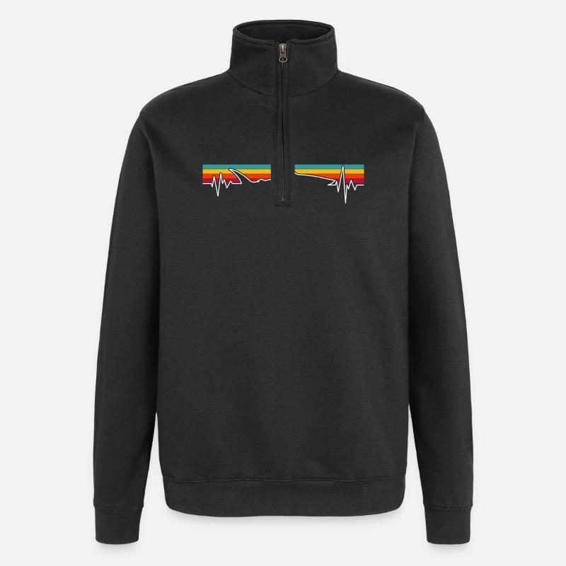 Retro Sunset Wolf Pulse - Quarter-Zip Sweatshirt - black