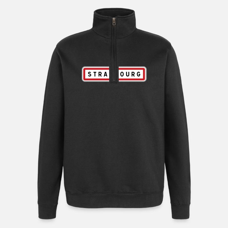 Panneau de Strasbourg, Bas-Rhin - Sweat à zip 1/4 - noir