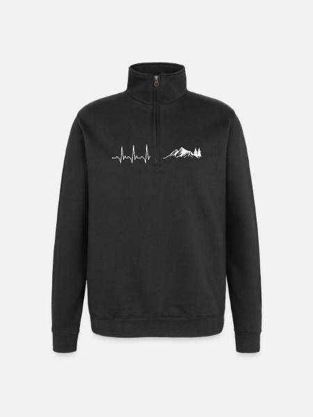 Herzschlag-Gipfel und Kiefern - Quarter-Zip-Sweatshirt - Schwarz