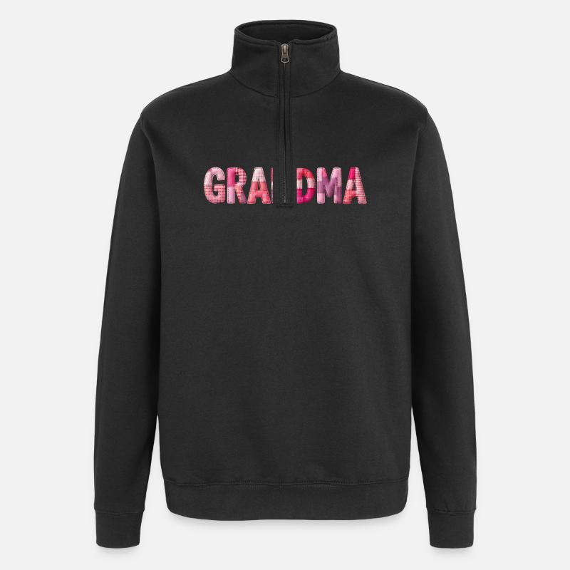 Grandmother Pink Plaid Letters Patchwork - Quarter-Zip Sweatshirt - black