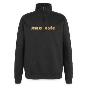 Namaste Gold Yoga om Shanti India Meditation Fan - Quarter-Zip Sweatshirt - black - Front - AI Model Female 172 light (172cm) & AI Model Male 178 dark (178cm)