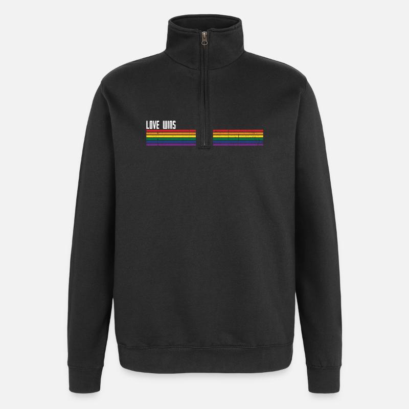 Rainbow Stripes Pride Overlay - Quarter-Zip Sweatshirt - black
