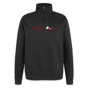 Heartbeat Curling Girl Drôle Joueur de Curling ECG - Sweat à zip 1/4 - noir - Devant - AI Model Female 172 light (172cm) & AI Model Male 178 dark (178cm)