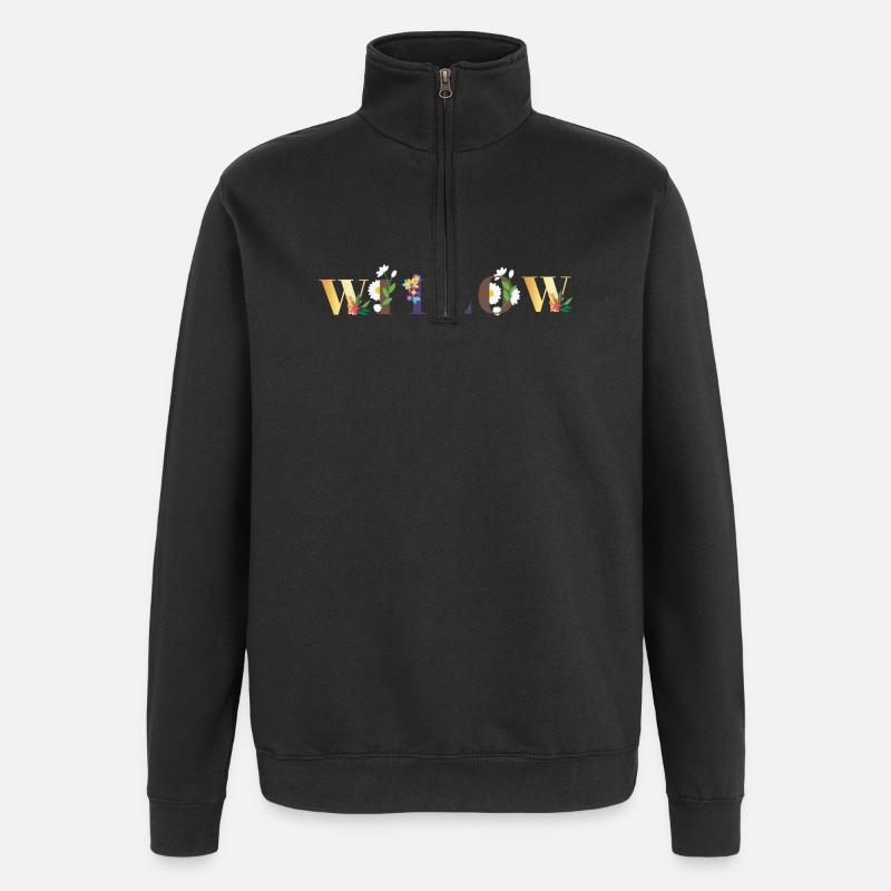 WILLOW Name Art With Flowers Embroidered - Quarter-Zip Sweatshirt - black