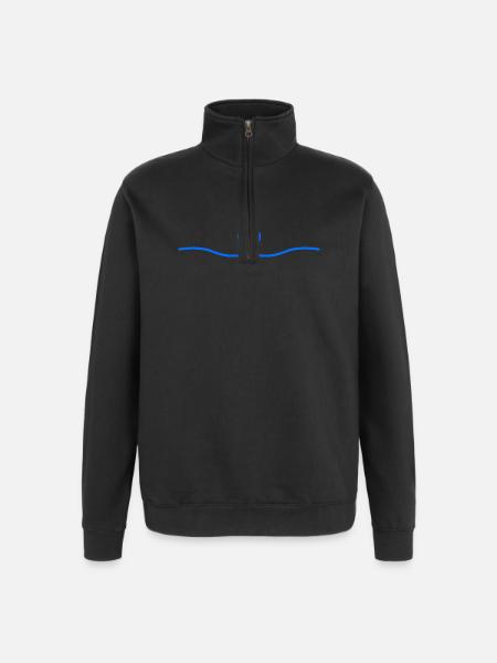 Blue Heart Wave | Minimal Line Art - Quarter-Zip Sweatshirt - black