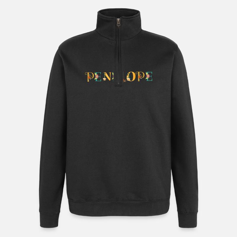 PENELOPE Namenskunst mit gestickten Blumen - Quarter-Zip-Sweatshirt - Schwarz