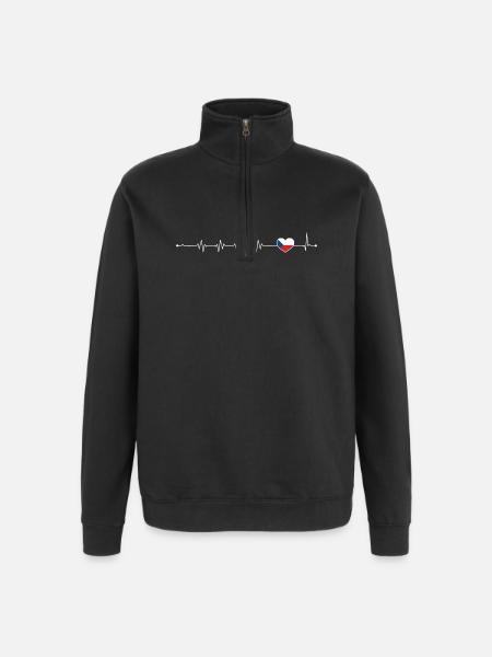 Heartbeat drapeau de la République tchèque - Sweat à zip 1/4 - noir