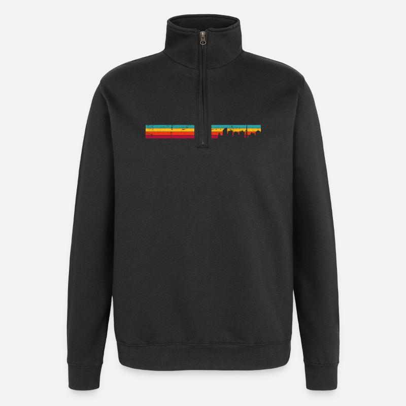 Rétro Skyline Sunset Stripes - Sweat à zip 1/4 - noir