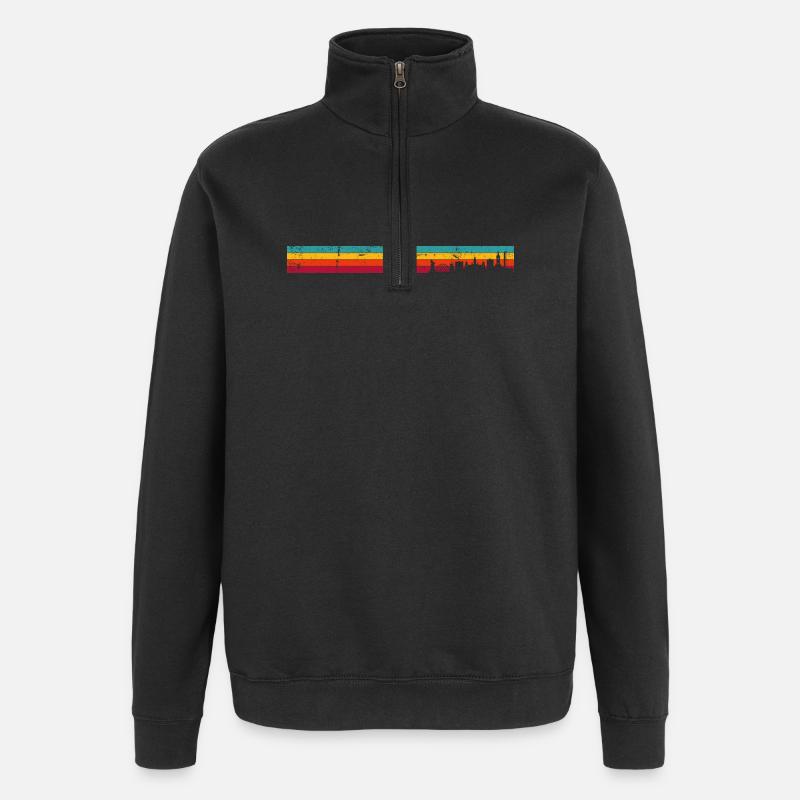 Retro Skyline on Sunset Stripes - Quarter-Zip Sweatshirt - black