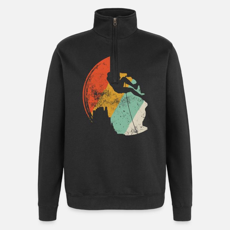 Sunset Surf Silhouette on Retro Arc - Quarter-Zip Sweatshirt - black