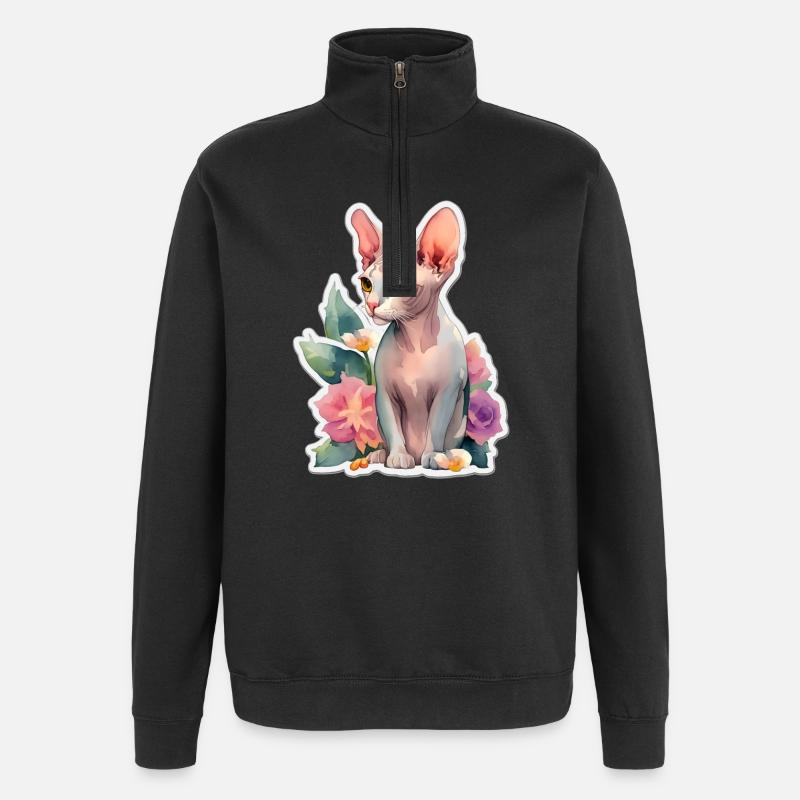 Chat Sphynx - Sweat à zip 1/4 - noir