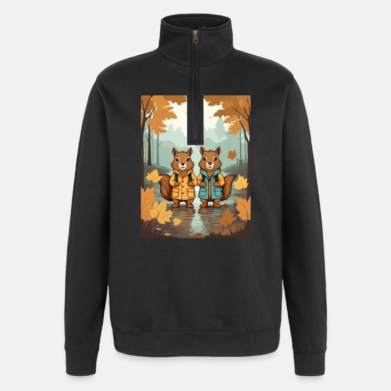 Écureuils mignons - Sweat à zip 1/4 - noir