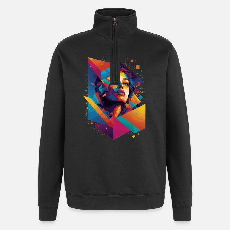 Moderne Gesichts Kunst - Quarter-Zip-Sweatshirt - Schwarz