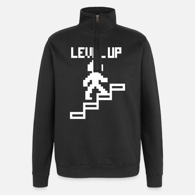 Level up - funny gaming pixels - Quarter-Zip Sweatshirt - black