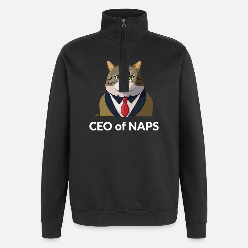 Homme d’affaires chat avec cravate - Sweat à zip 1/4 - noir