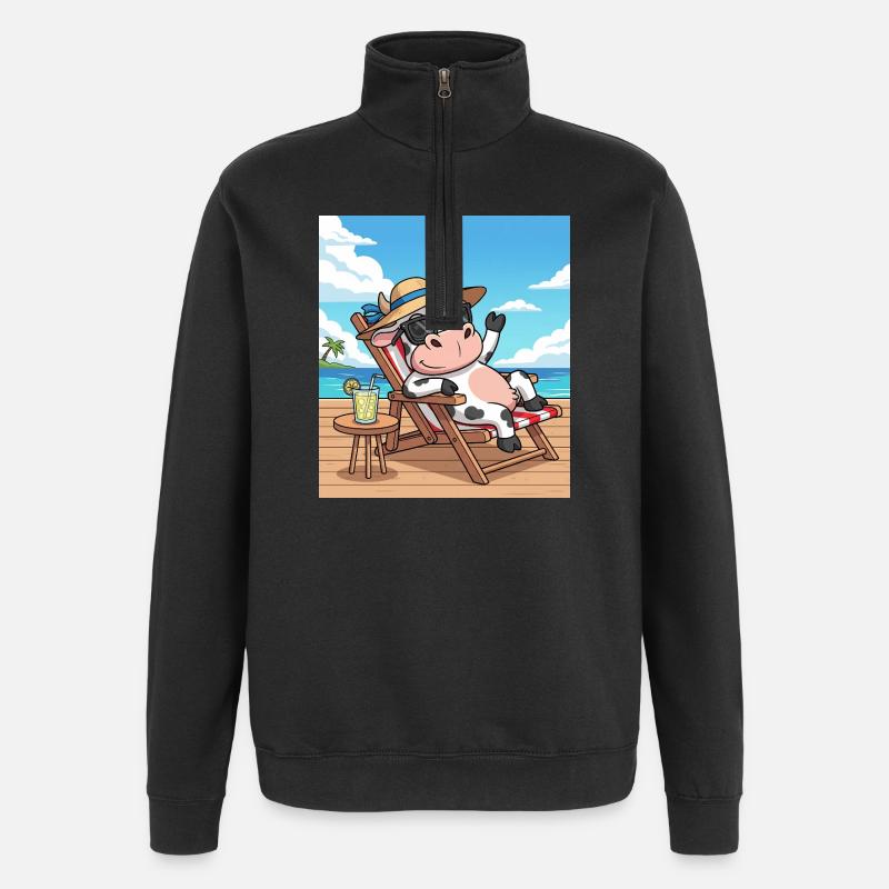 Coole Kuh - Quarter-Zip-Sweatshirt - Schwarz