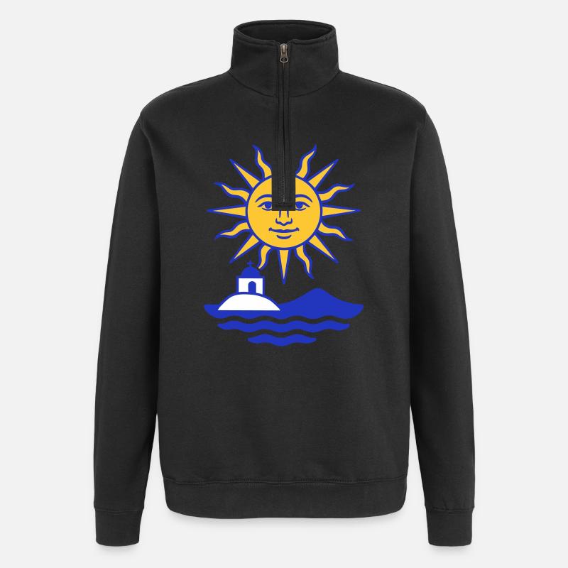 Grèce Soleil : Soleil, Eau, Chapelle - Sweat à zip 1/4 - noir