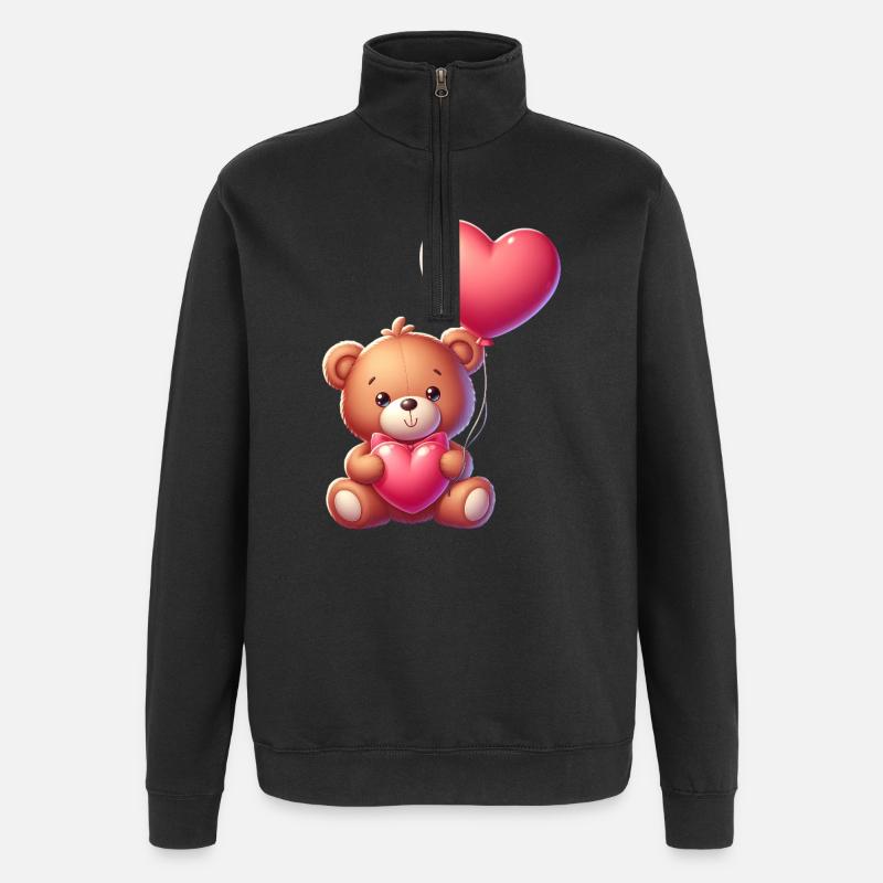 Teddybär mit Herzballon - Quarter-Zip-Sweatshirt - Schwarz