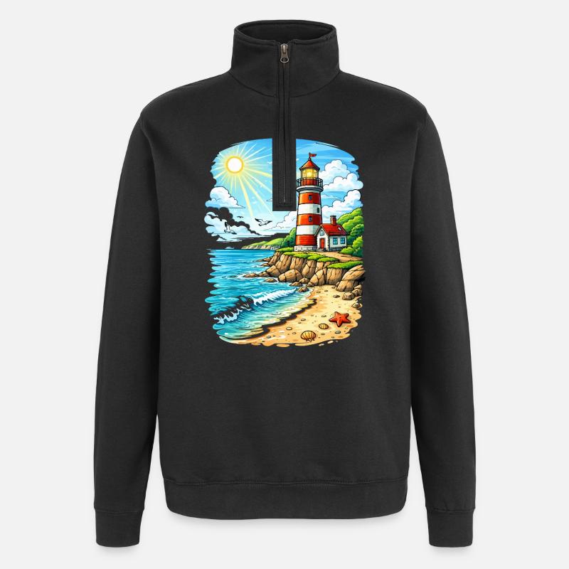 Lighthouse on sunny coastal beach - Quarter-Zip Sweatshirt - black
