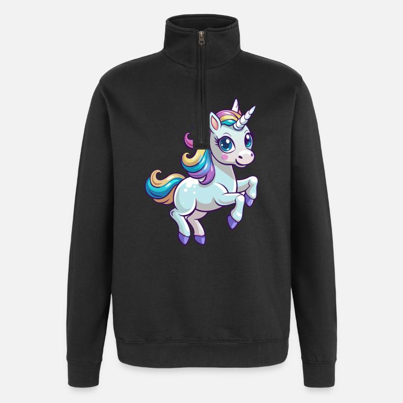 Baby-Einhorn springt - Quarter-Zip-Sweatshirt - Schwarz