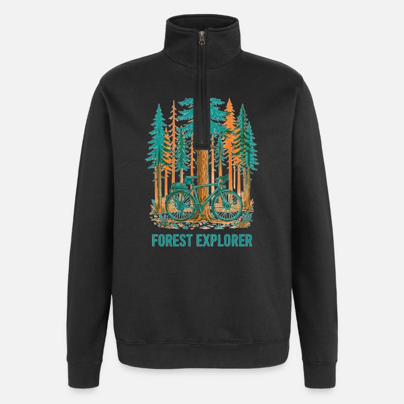 Forest Explorer Risograph Fahrradkunst - Quarter-Zip-Sweatshirt - Schwarz