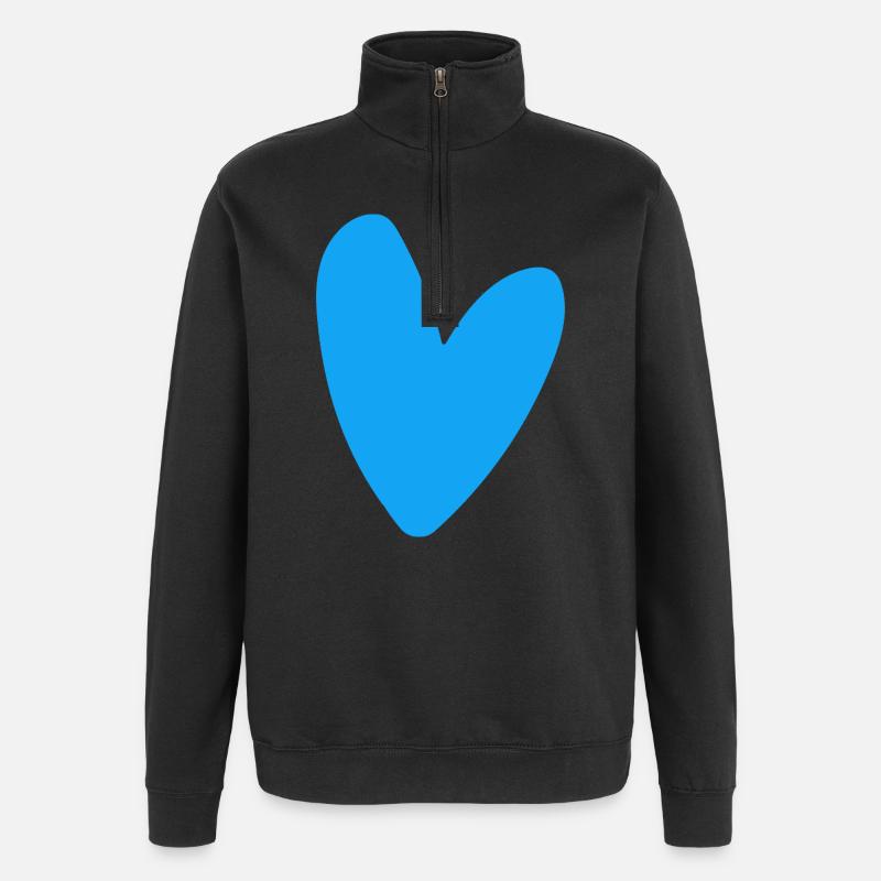 Blue heart neon retro style striking - Quarter-Zip Sweatshirt - black