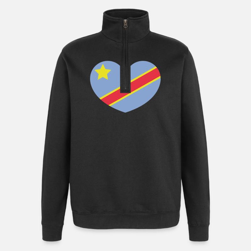 Drapeau du cœur du Congo - Sweat à zip 1/4 - noir
